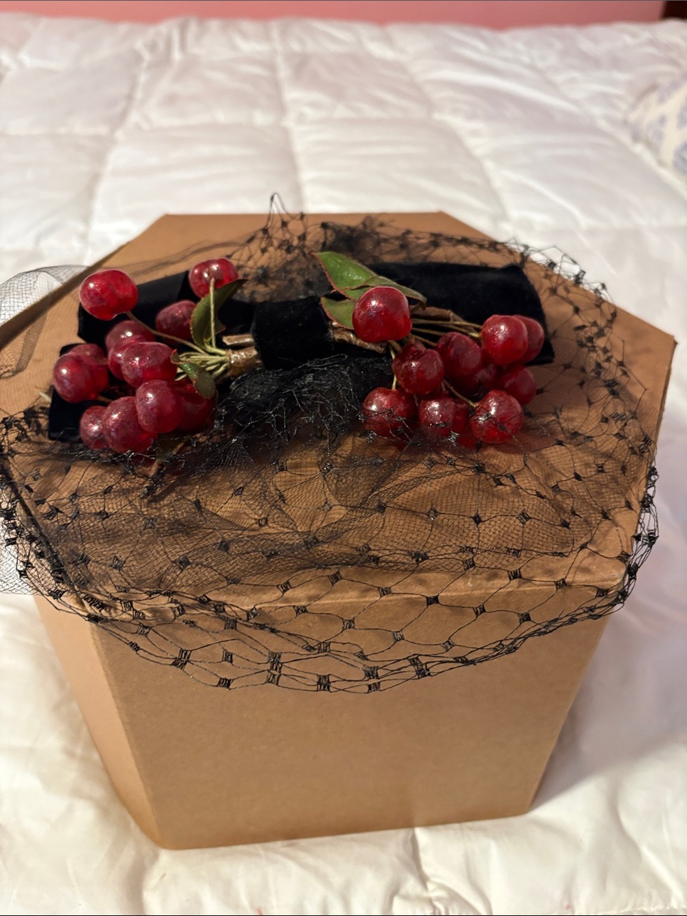 Vintage-Inspired Black Veil Headband with Red Berry Accents